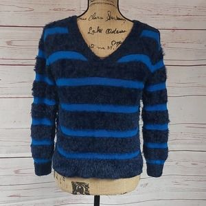 Splendid blue chenille fuzzy striped sweater XS